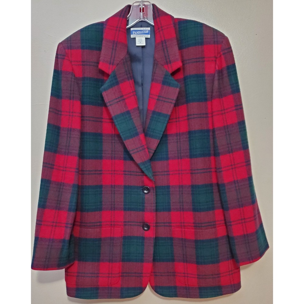 Flaw‎ Vintage Pendleton Virgin Wool Tartan Plaid Blazer Jacket Christmas Preppy